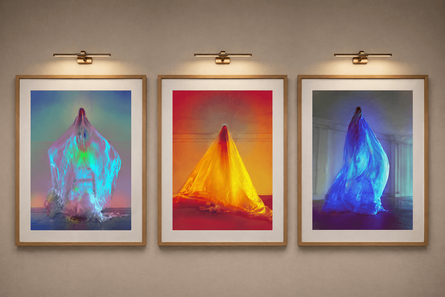 “Las tres Marías o Virgen del Aire, del Fuego y del Agua (Velos plásticos #30, #29, #28)”